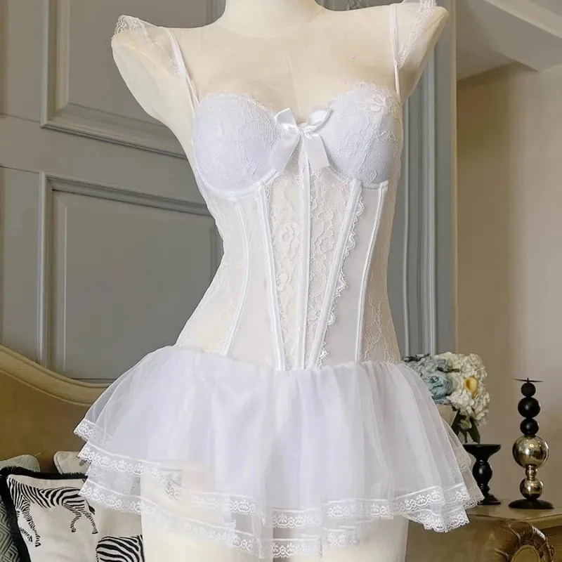 Women Camisole Sheer Mesh Fishbone Slim Crop Top Wired Bra Camis Festival Lingerie Sexy Lace Floral Embroidery Bow Corset — image 4