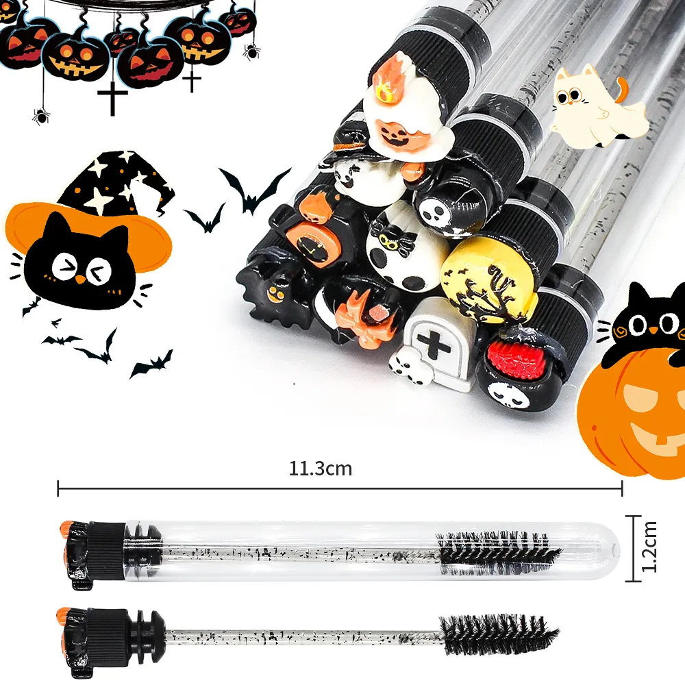 10/50pcs Professional Halloween Tube Mascara Wand - Spooky Horror & Cute Face Brushes Eyelash & Eyebrow Grooming Kit for Parties — image 2