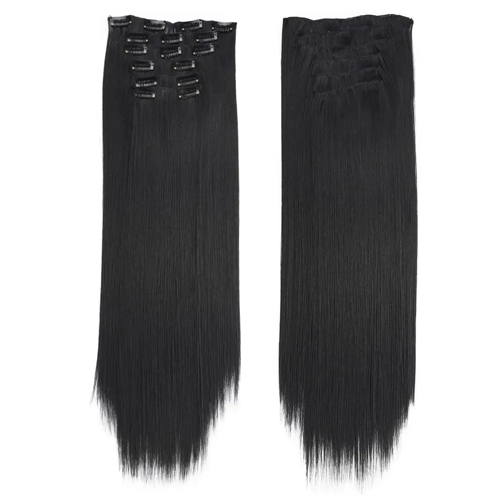 6PC Long Clip in Hair Extensions Brown Synthetic Straight Clip-in Hairpieces 24 inch Straight Hair Piece Extensions for Women