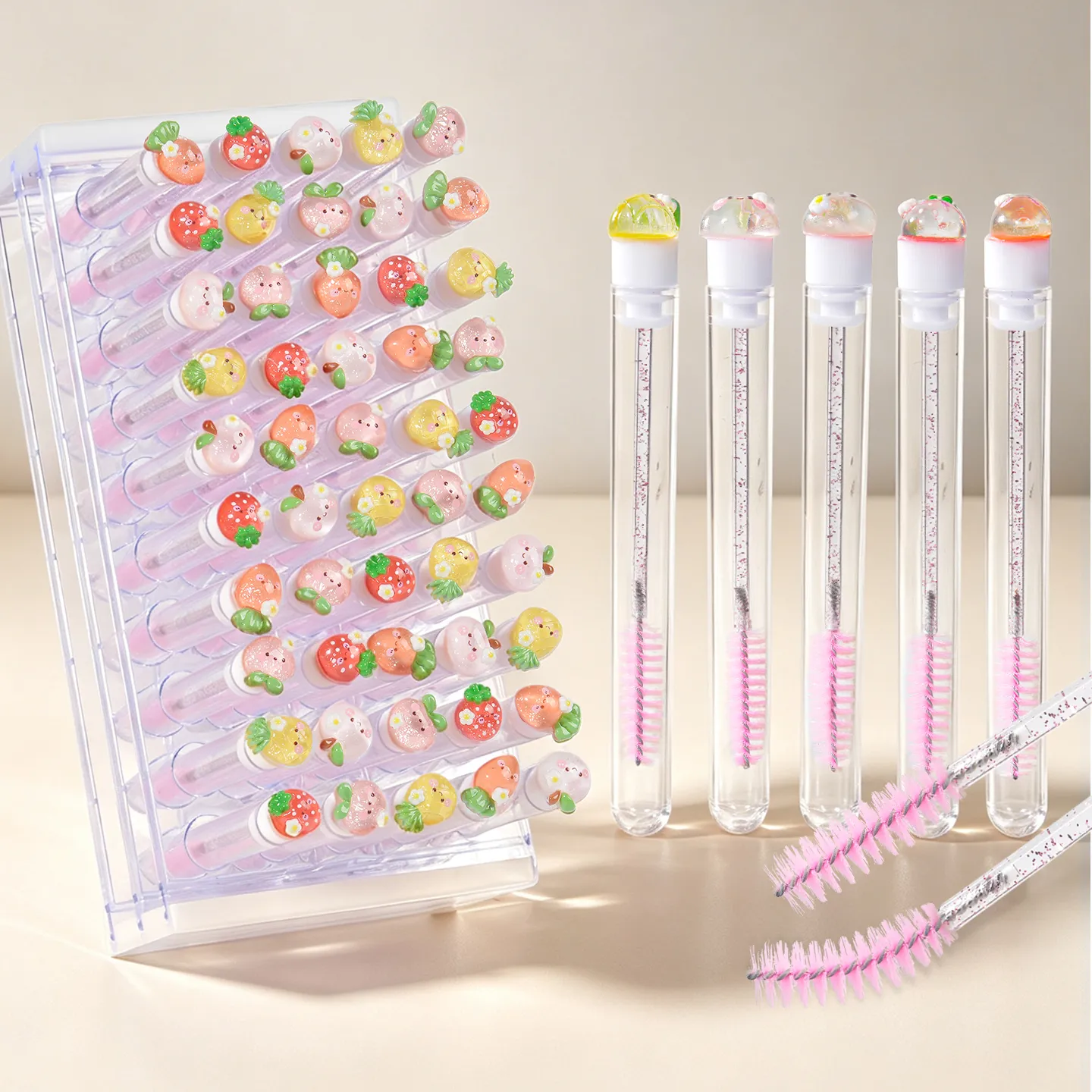 10Pcs Reusable Eyelash Brushes with Tube Cute Fruit Mascara Wands for Lash Extensions Kawaii Brow Spoolies Makeup Tool Set Gift — image 4
