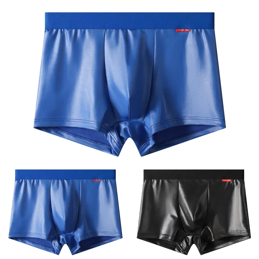 Men Faux Leather Boxer Shorts Underwear For Man Briefs U Convex Pouch Lingerie Unisex Panties Trunks Clubwear Men's Underpants