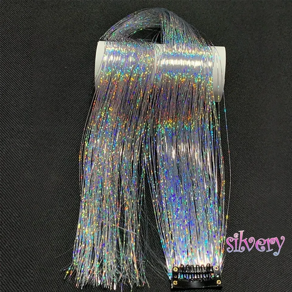 Long Straight Hair Tinsel Glitter Shiny Sparkly Synthetic Color Fresh Laser Clip in Hair Extensions Women Party Hair Accessori — image 16