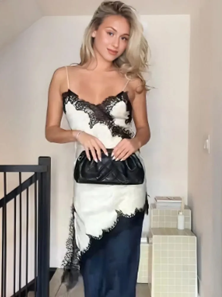 2025 Women's Lace Asymmetric Dress Sexy Midi Slip Dress Chic Sleeveless Backless Vestido Luxury Women's Elegant Party Dress — image 4