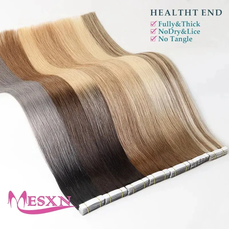 Tape In Hair Extensions 100% Really Human hair Extensions 16"-24" Black Brown Blonde Invisible Can dye For Salon — image 6