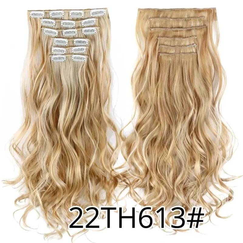 22 Inches Synthetic Long Straight Hairstyle 16 Clips 6Pcs/Set Hair Extensions Blonde Black Hairpieces Heat Resistant For Women