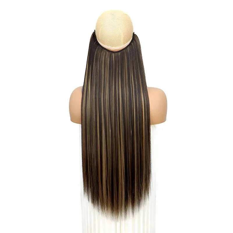 22Inch Synthetic Long Straight Fish Line Hair Extension Invisible Wire Halo Hairpiece Heat Resistant Fiber Hair for Women
