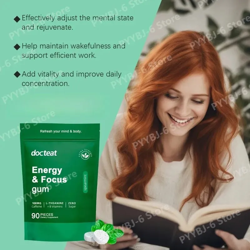 Energy & Focus Gum with Caffeine L-Theanine B Vitamins &Green Coffee Extract Sugar Free Dietary Supplement for Adults90 Pieces — image 4