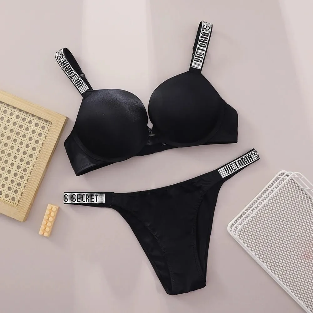 Victoria Secret Sexy Women Underwear Very Sexy Logo Shine Strap Push Up Bra Shine Script Thong Panty Set Hot — image 4