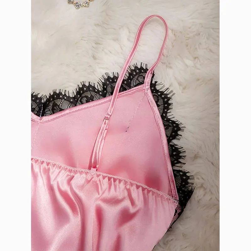 Pink Satin Bra And Panty Sets Silky-Soft Women's Underwear Elegant Loungewear Lace Bras And Pajama Set Spaghetti-Strap Lingerie — image 5