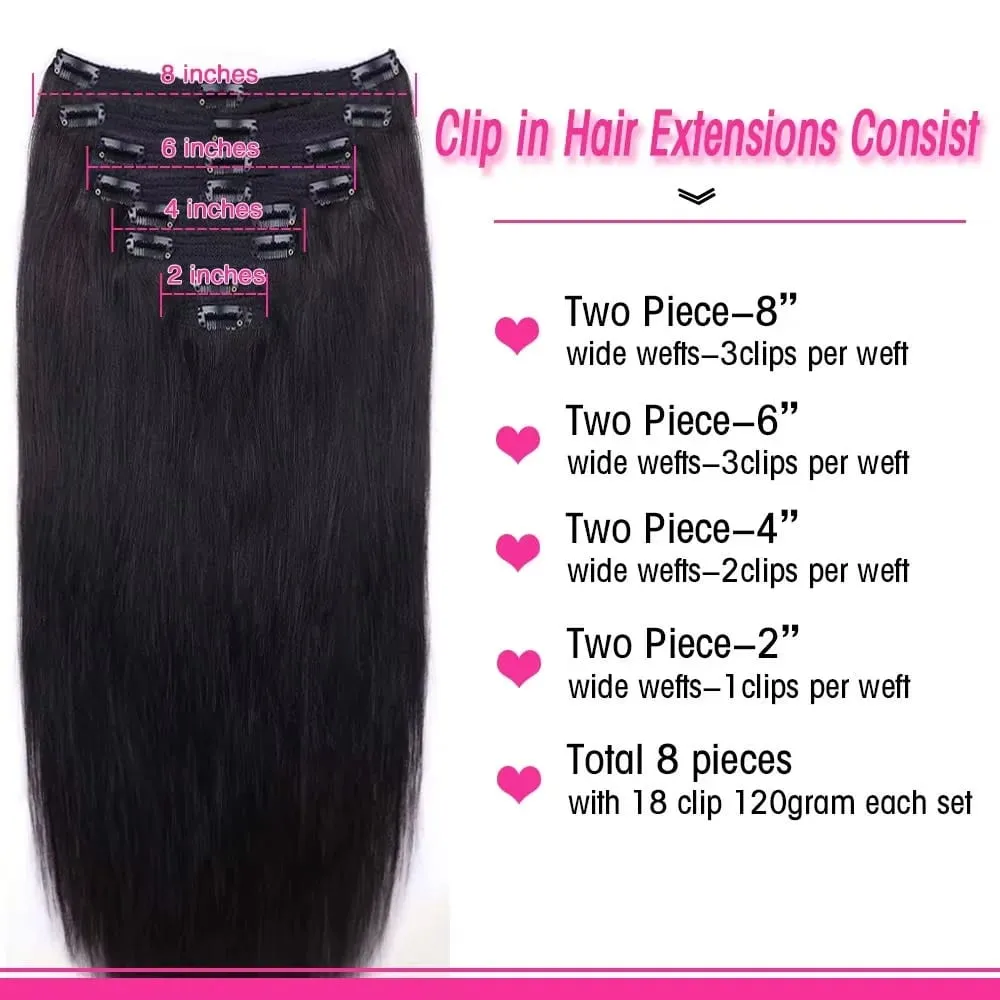 Clip in Hair Extensions Real Human Hair 26 Inch 120g Invisible Seamless Straight Remy Human Hair Clip in Extensions 1B Black — image 6