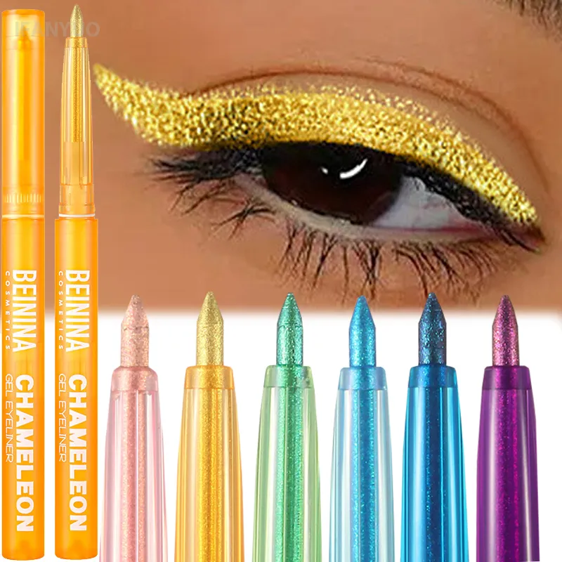 Metallic Chameleon Gold Eyeliner Gel Pen Pearlescent Polarized Glitter Green Inner Eye Liner Shiny Multicolor Soft Eyes Pigment — image 3