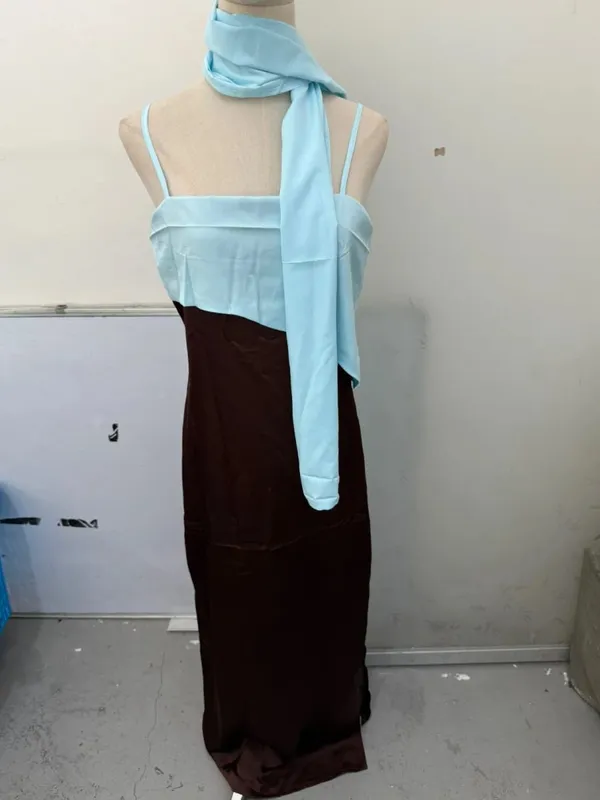 섹시한 컬러 차단 스카프 칼라 슬링 드레스 여성 세련된 허리 Cinching 분할 Bodycon 맥시 드레스 2026 레이디 클럽 파티 Vestido — image 9