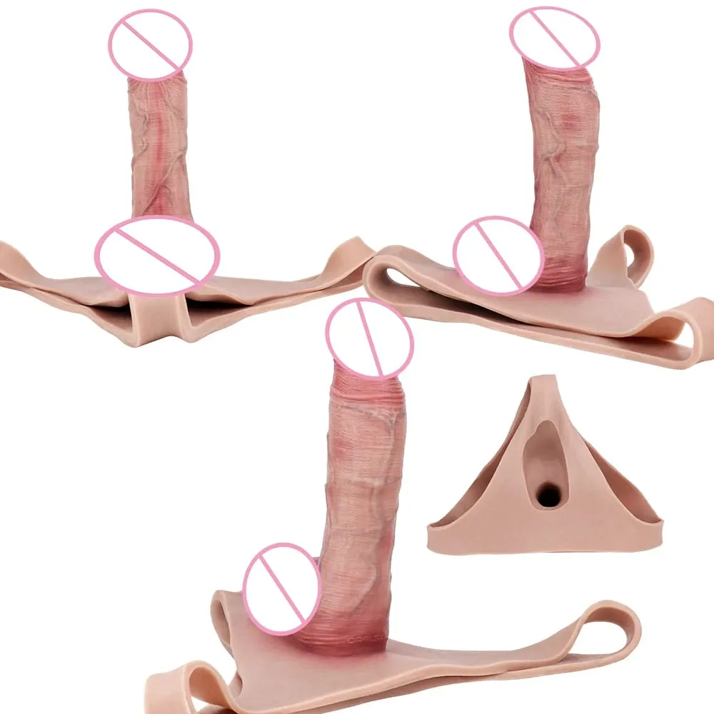 High Waist Realistic Penis Sleeve насадка на член Strap On Hollow Dildo Panties Silicone Dick Extender Sex Toy For Men