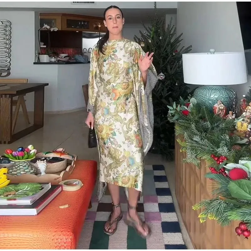 Retro Floral Print Women's Long Dress With Tassel Belt Stand Collar Long Sleeve Muslim Kaftan Dresses 2026 Spring New Lady Robes — image 10