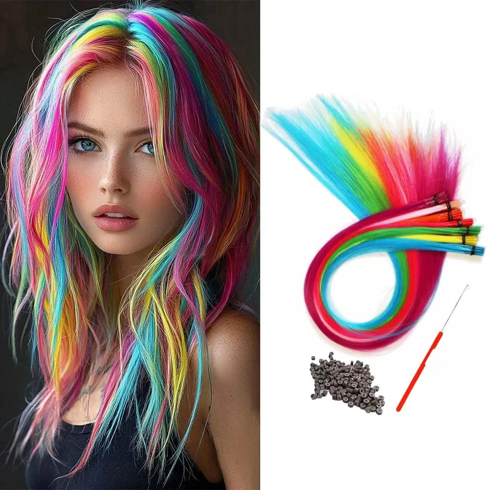 70roots 16inch I-tip Fusion Candy Colors colorful Synthetic Hair Extensions with crochet hook and ring Y2K style