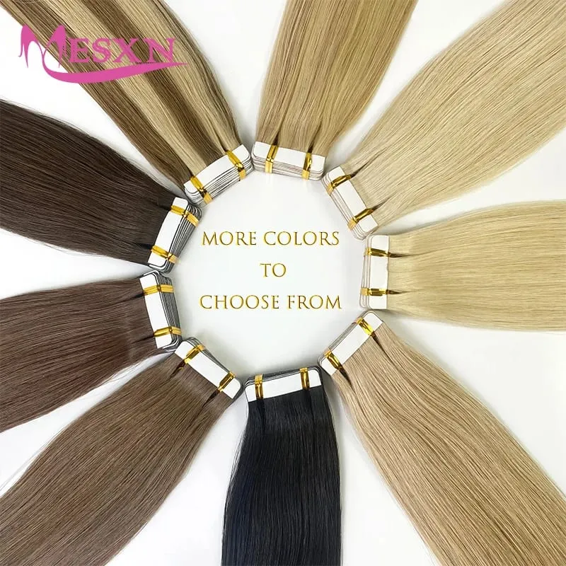 Tape In Hair Extensions 100% Really Human hair Extensions 16"-24" Black Brown Blonde Invisible Can dye For Salon — image 7