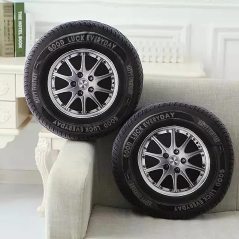 3D Simulation Car Tire Plush Pillow Realistic Printed Wheel Cushion Creative Funny Sofa Throw Pillow Auto Enthusiast Decor Gift