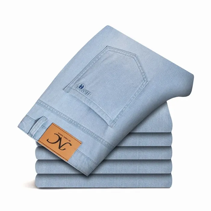 2026 Spring Summer New Men's Thin Light Blue Jeans Business Casual Stretch Pants Denim Trousers Male Brand Clothing