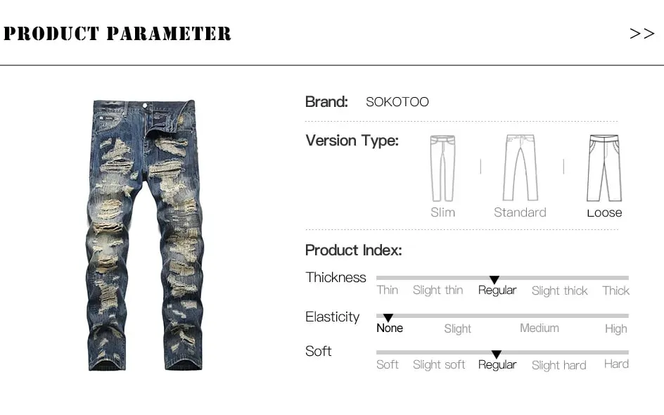 Men Ripped Denim Jeans Holes Distressed Patchwork Beggar Pants Embroidery Loose Straight Trousers — image 7