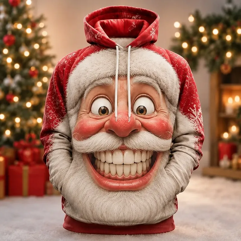 Men's Hoodie Funny Shocked Santa Claus Face Christmas Hoodie Breathable Pullover Sweatshirt for Christmas Holiday Party Wear Top — image 4