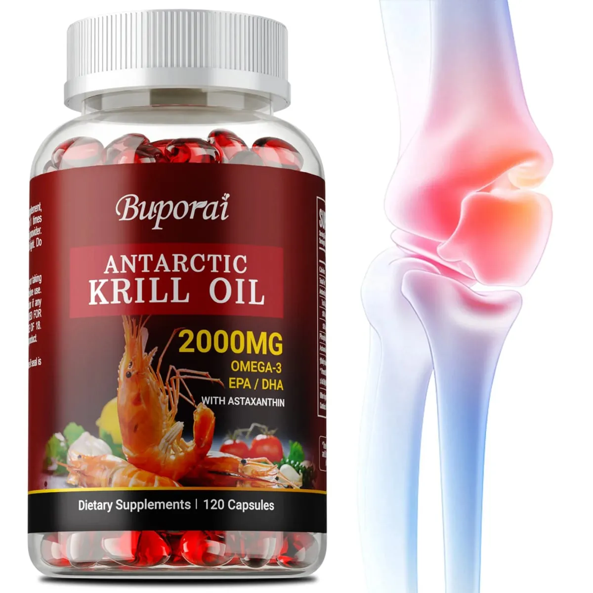Huile de Krill Antarctique 2000MG - Contient de l'astaxanthine favorise le métabolisme antioxydant de la santé du cerveau et du cœur et renforce l'immunité — image 1