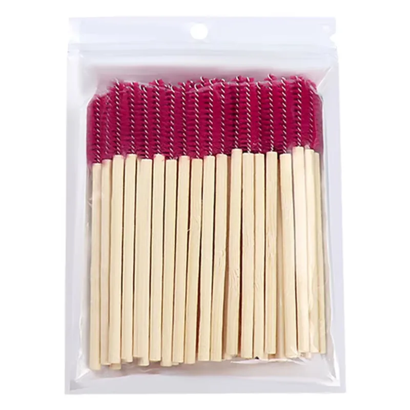 50Pcs Bamboo Handle Eyelash Brushes Mascara Wands Applicator Eye Lashes Extension Brush Eyebrow Spoolie Brushes Makeup Tool