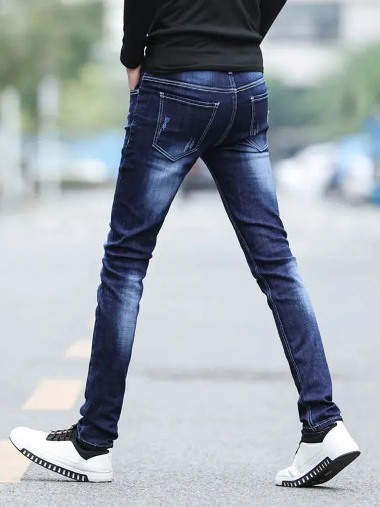 Spring and Autumn Fashion Trend Solid Color Retro Sports Straight Leg Jeans Men's Casual Comfortable Elastic High-Quality Jeans