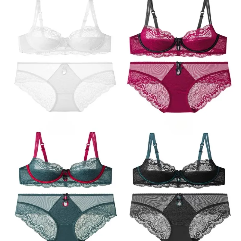 Trendy Lace Minimizer Lingerie Set DE Cup Large Bust Large Size Thin Cup Underwire Anti Sagging Comfy No Show Women Underwear — image 7