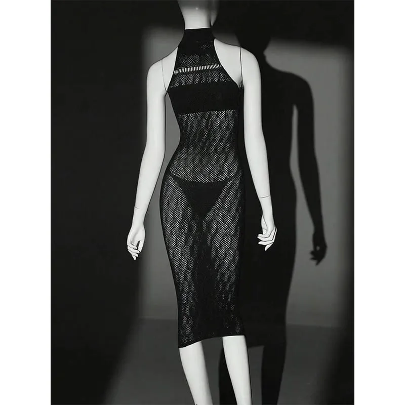 Women Bodycon Dress Without Underwear Hollow Out Beachwear Sheer Mesh Fishnet See Through Music festival Swimsuit — image 5