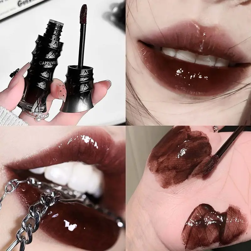 크리스탈 펑크 레드 브라운 글로시 립 얼룩 미러 립 글레이즈 쉬어 누드 글리터 립 색조 워터리 샤인 플럼 핑 메이크업 화장품