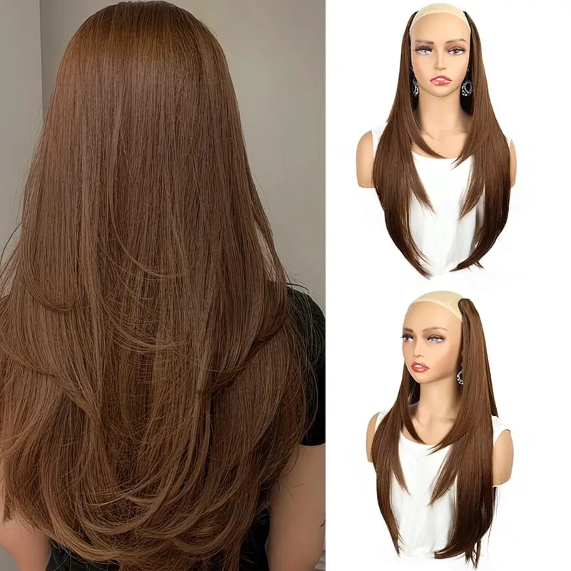 22Inch Synthetic V-Shaped Long Straight Layered Hair Extension Fluffy Increase Natural Invisible Hairpiece Wig for Women — image 2