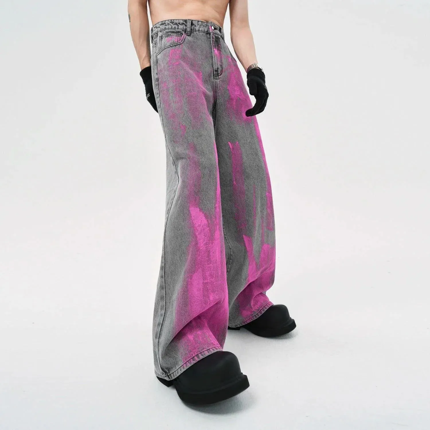 Casual Streetwear Men's Jeans Loose Straight Leg Trousers Pink Gradient Effect Grey Loose Fit Hip Hop Style Four Seasons Pants — image 3