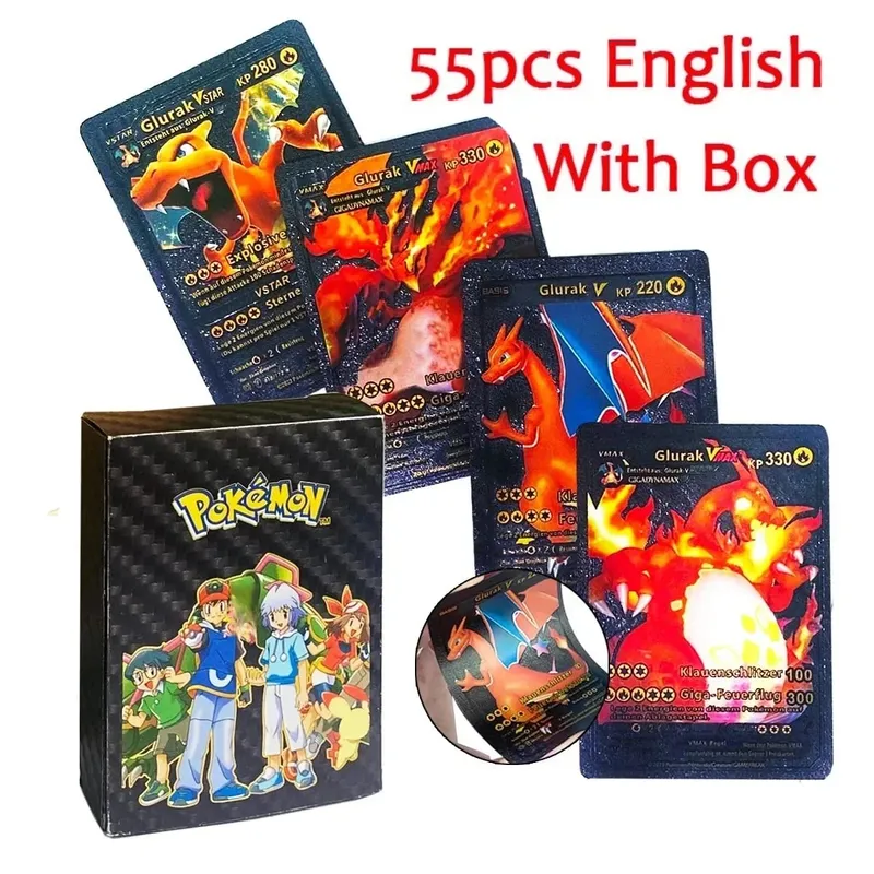 55PCSPokemon oil Cards Golden Letters English / Spanish Game Card Metalicas Charizard Vmax Gx Series Gift Gold/Silver/Black F — image 9