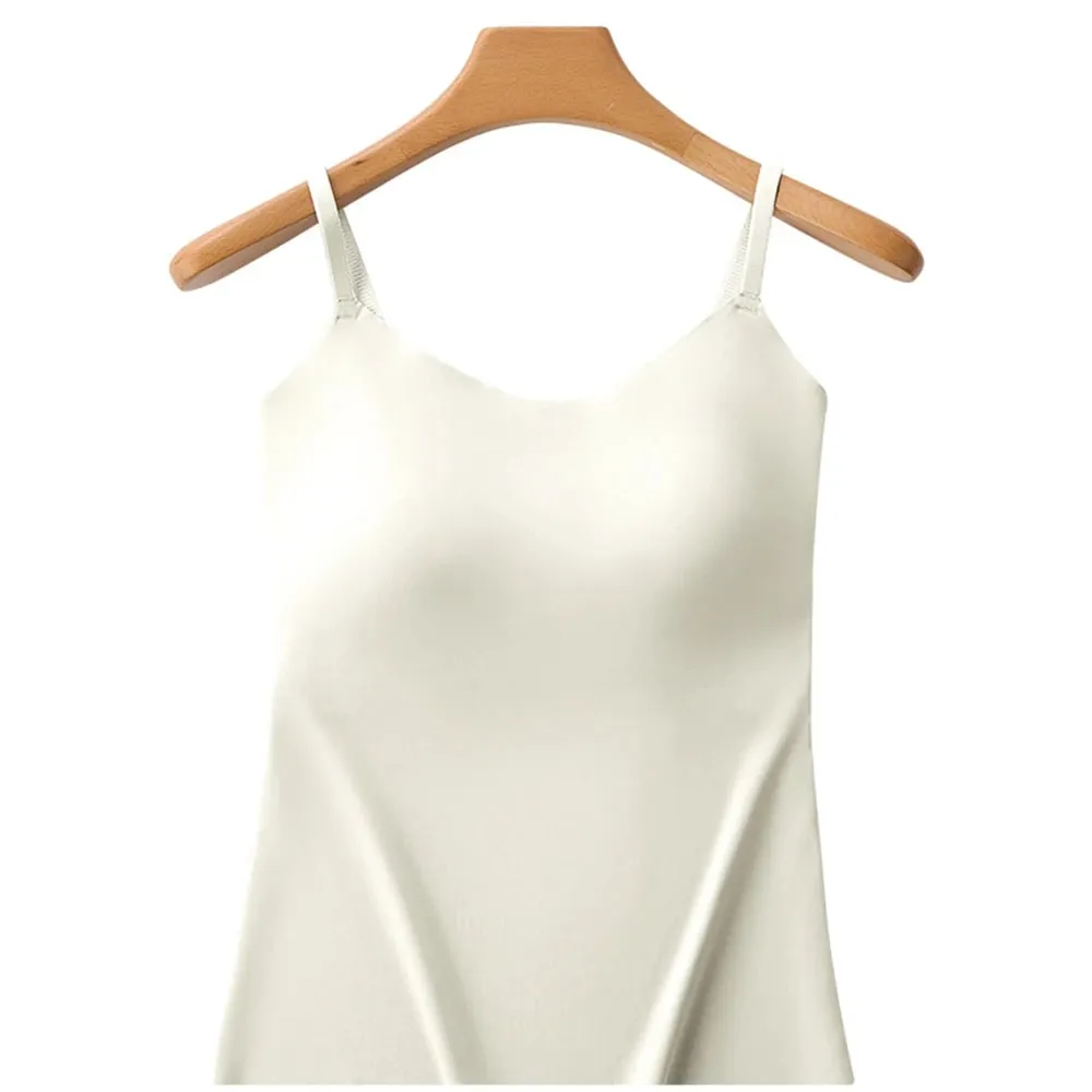 Built-in Bra Cami Tank Top Adjustable Spaghetti Strap U-Neck Padded Bust Support Shapewear Seamless Slim Undergarment Vest — image 11