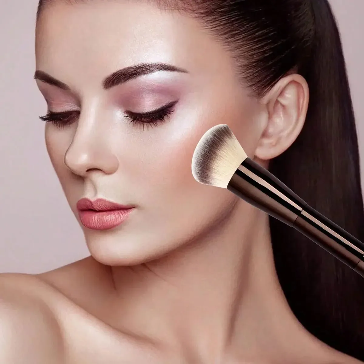 1Pc Professional Long Aluminum Tube Makeup Brush Double-Ended Highlight Brush Contour Brush Makeup Tools With Soft Fiber And Ski