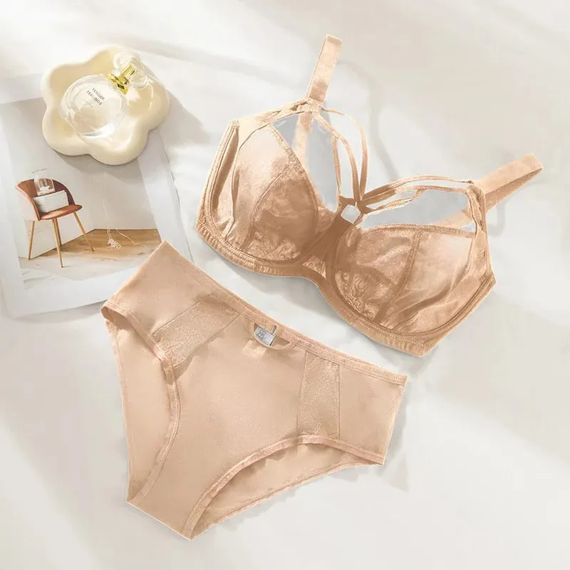 Plus Size Bra Set D-L Cup Minimizer Full Coverage Lingerie Anti Sagging Push Up Breathable Mesh High Waist Panties Women — image 7