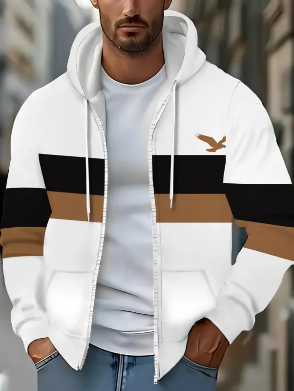 Hoodies for Man Striped Print Full Zip Sweatshirt Outdoor Wear Man Hoodie Fashion Casual Loose Sports Tops Pullover Man Clothing — image 22