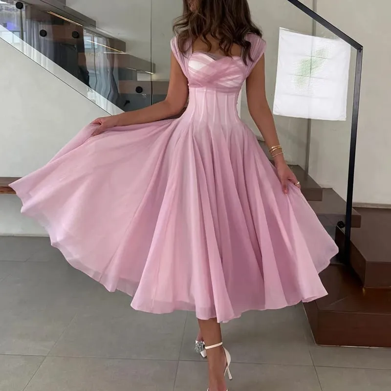Women Fashion Backless High Waisted Ball Dress Elegant Christmas Party Long Dresses 2025 Sexy Square Neck Sleeveless Mesh Dress — image 7