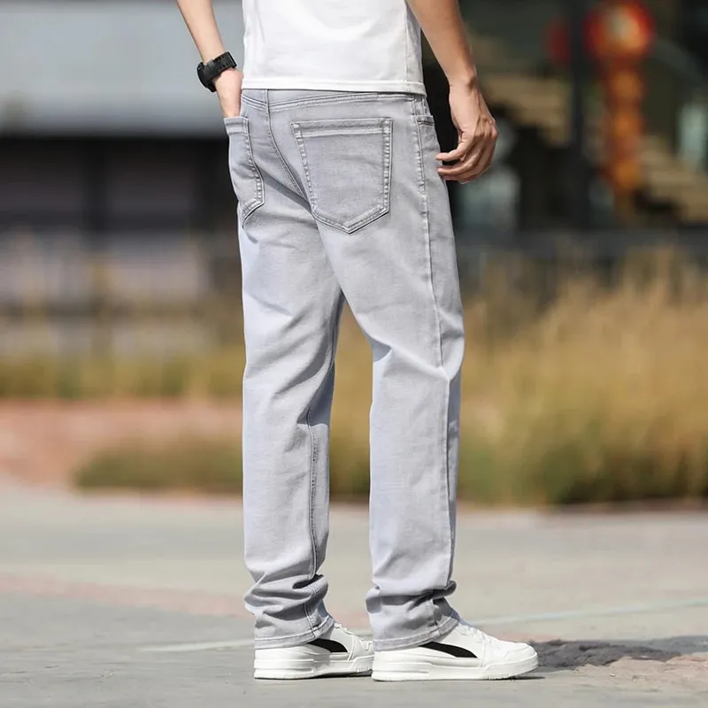 2026 Summer Brand New Men's Straight Loose Thin Jeans Simple Casual Clothing Lightweight Cotton Stretch Light Grey Jeans — image 4