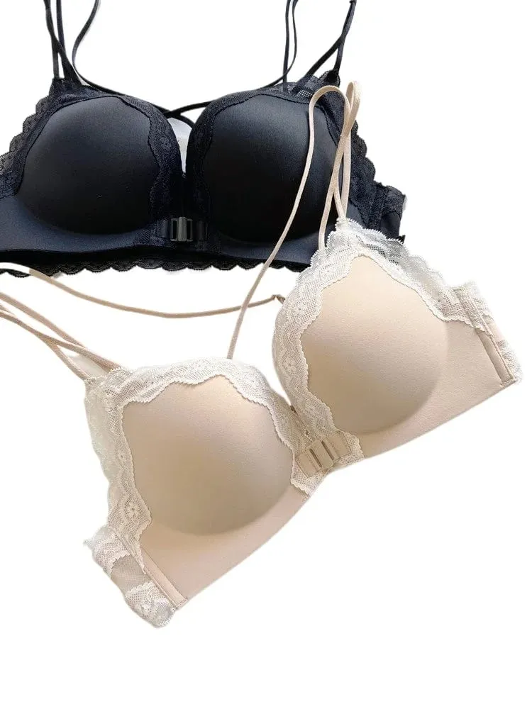 Pink Leopard Front Closure Bra Set Victoria Style Wireless Bra Push Up Enhance Bust 매력적인 Back Design for Small Bust Women — image 2
