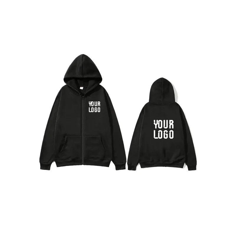 Solid Color Zipper Hoodie | Customizable Text Pattern Jacket | Unisex Team Customization
