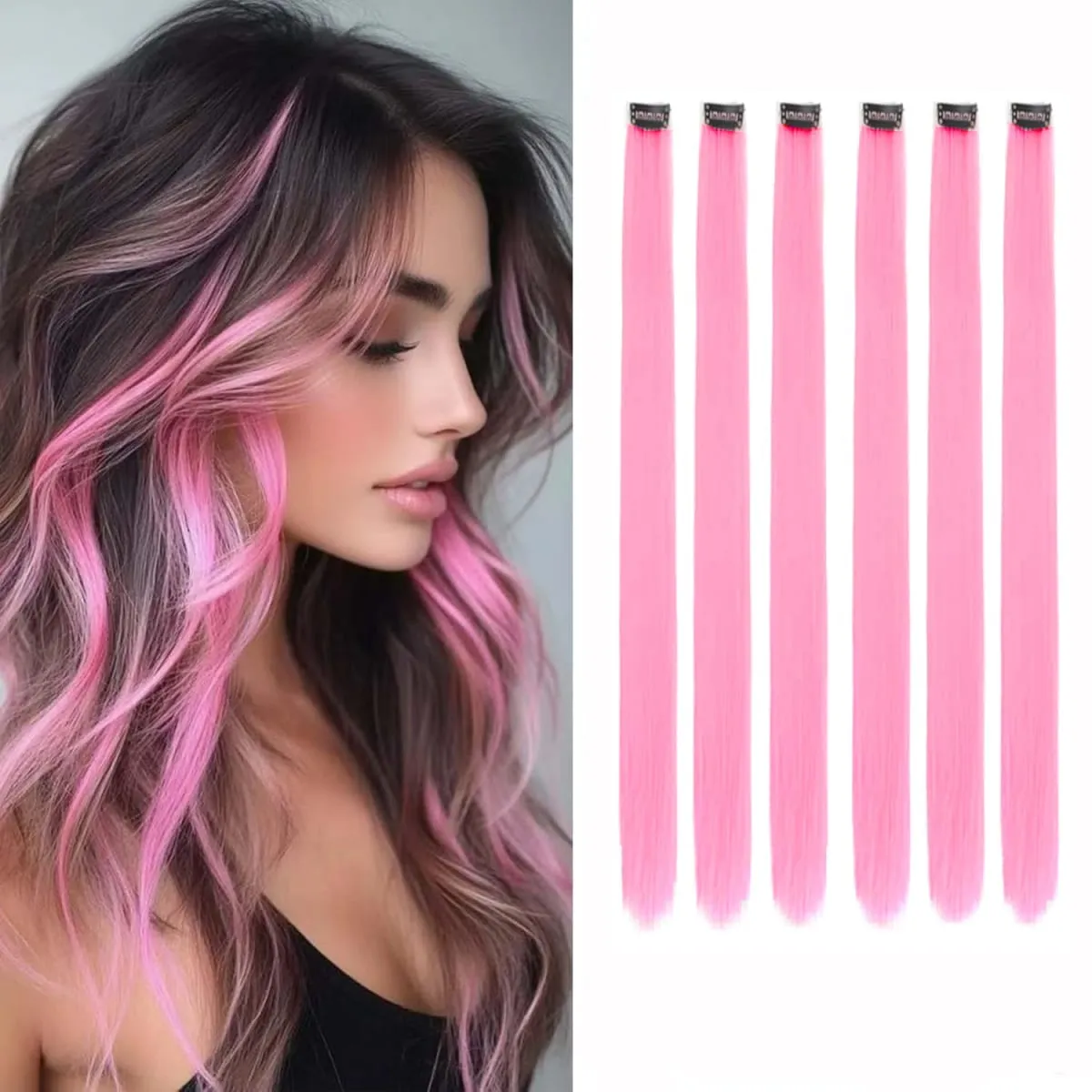 Synthetic 1-6pc Colored Hair Extensions Clip in Colorful Hair Extensions Rainbow Hair Extensions for Women Girls Hair Extensions — image 23