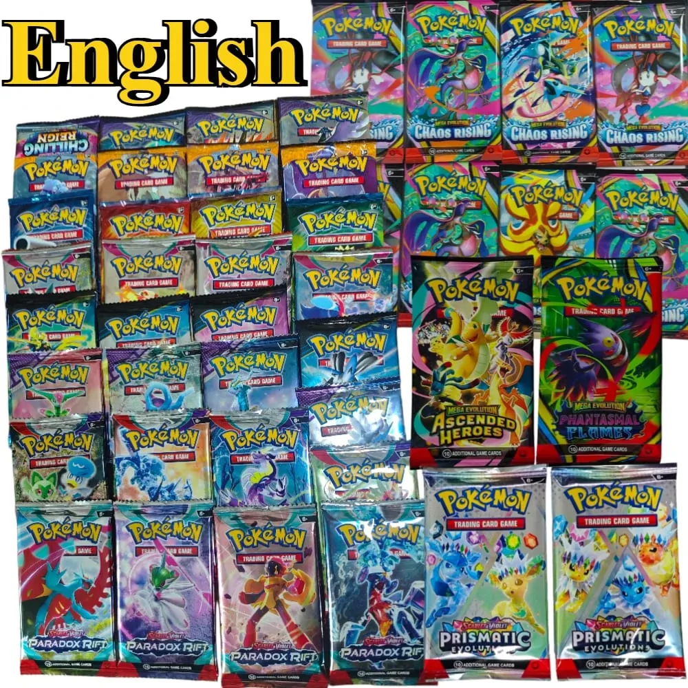 100PCS Cards Pokémon Booster Packs TCG Trading Cards Paradox Rift Chaos Rising Prismatic Evolutions Game Card Packs for Gift — image 1