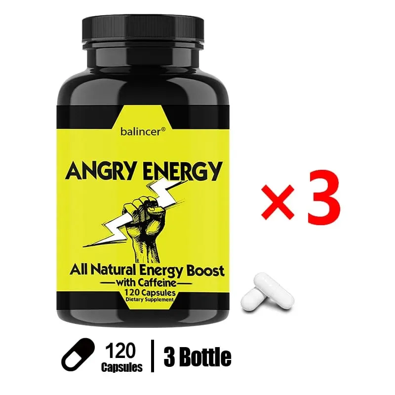 Angry Energy Caffeine Capsules Natural Non-GMO Increase Stamina and Focus Mind & Body Health