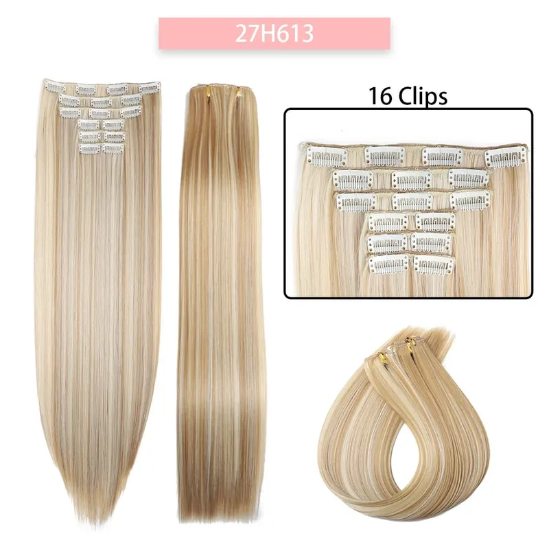 6-Piece Set 24-Inch Synthetic Clip-On Hair Extensions Straight Hair Removable Lightweight Synthetic Wig Women's Exclusive