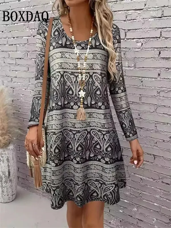 Women's Clothing Autumn Women Retro Flowers Dress Summer Vintage Causal Fashion Long Sleeve Floral 3D Printed Loose Dresses 2025 — image 5