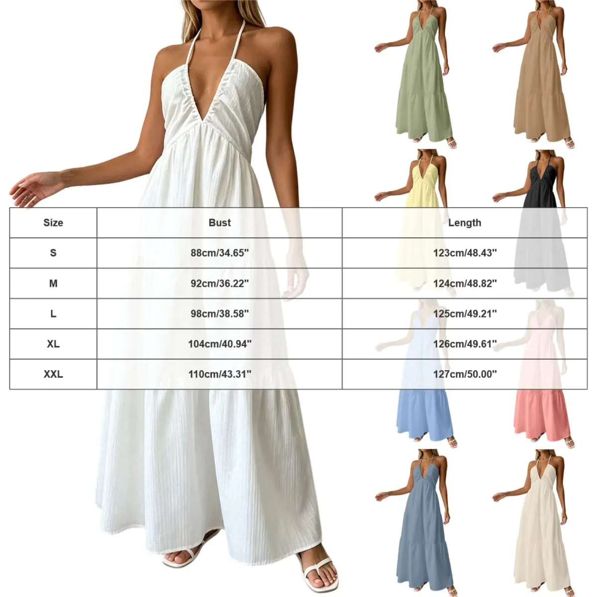 Summer Halter Neck Women's Dress Elegant Chic Wedding Party Beach Dress Backless Flowy Vacation Boho Sling Long Dresses Women — image 5
