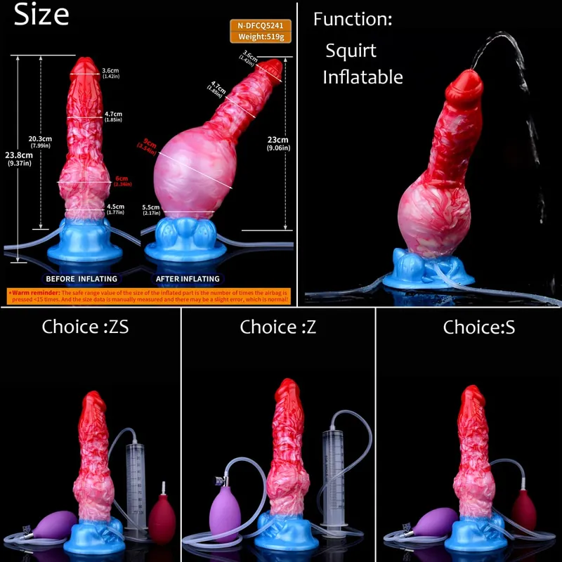 Silicone gonfiabile eiaculazione nodo dildo circonferenza regolabile schizzi fantasia cavallo pene giocattoli adulti del sesso dilatatore anale