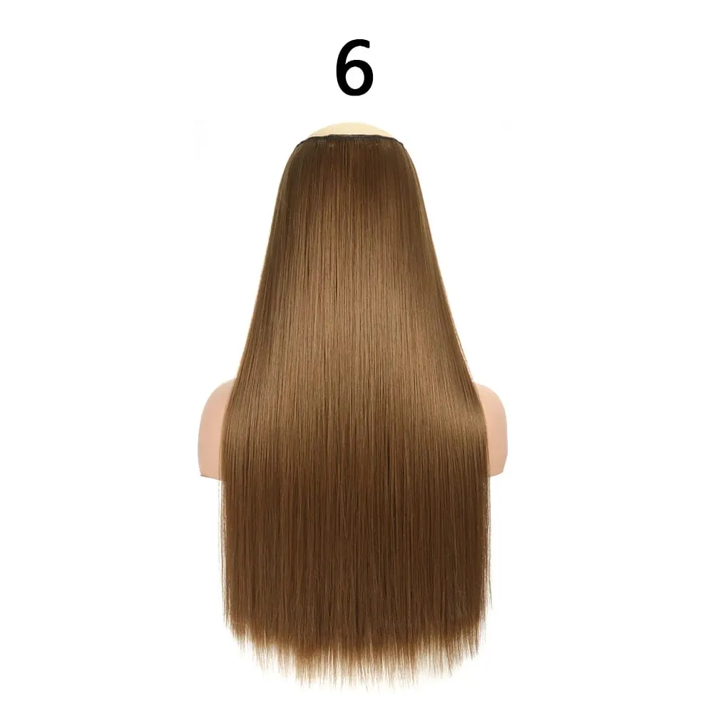 Synthetic 24Inch Hair Extensions OnePiece 5 Clips Long Straight Hairstyle Heat Resistant Fake Hairpiece For Women Natural Brow — image 11