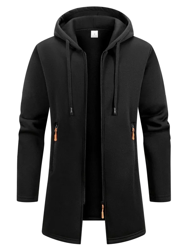 Men's Retro Zipper Jacket Mid Length Windbreaker Spring Autumn Winter Fleece Warm Jackets Fashion Casual Patchwork Yarn Coat — image 3